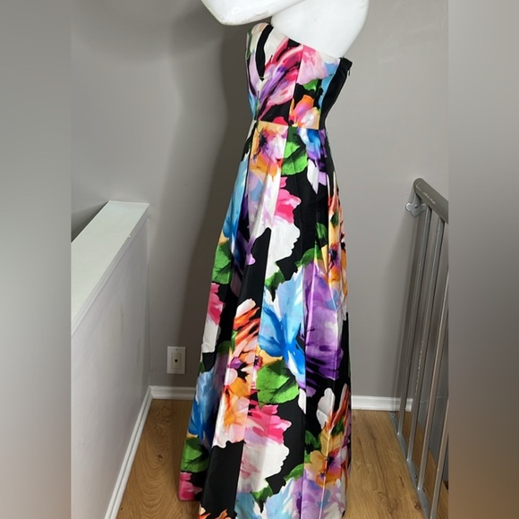 Ellen Tracy Sz 4 Strapless Sweetheart Neck Floral Printed Full Gown - Picture 4 of 8